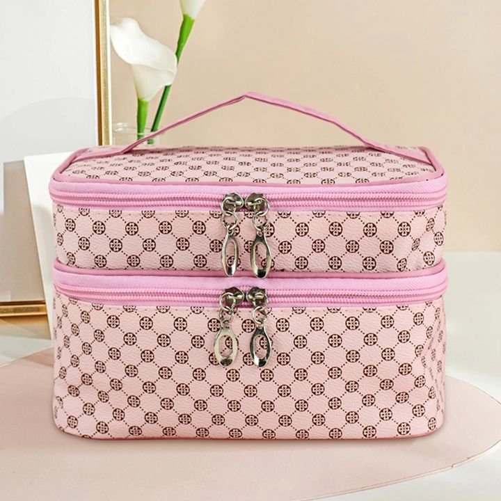 Large Capacity Makeup Bag Double Zip Women Cosmetic Bag Bathing Pouch Travel Toiletries Organizer Waterproof Storage Make Up Cas