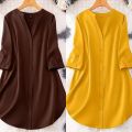 Roll Tab Sleeve flat collar Neck Button Front Shirt For Women's Wear. 