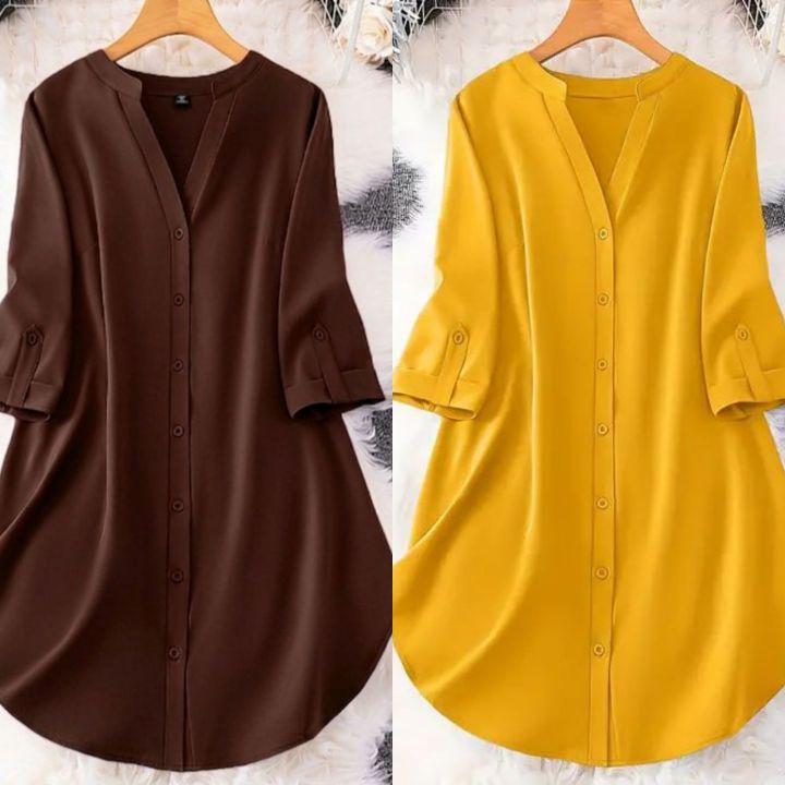Roll%20Tab%20Sleeve%20flat%20collar%20Neck%20Button%20Front%20Shirt%20For%20Women's%20Wear%20-%20Image%208