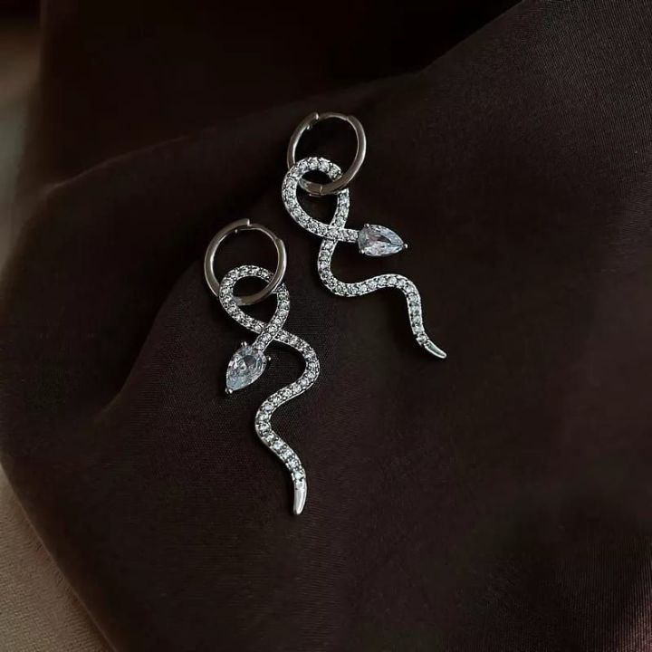 korean zircon snake earrings