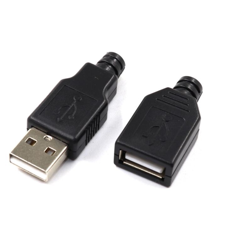 10pcs%20Type%20A%20Male%20Female%20USB%204%20Pin%20Plug%20Socket%20Connector%20With%20Black%20Plastic%20Cover%20Type-A%20DIY%20Kits%20-%20Image%202