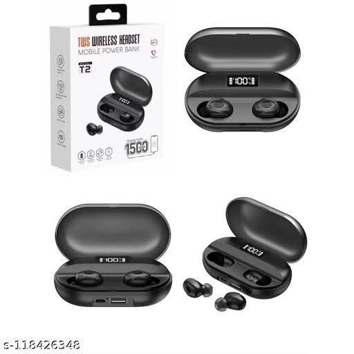 TWS T2 Wireless HEADSET, T2 Bluetooth, Wireless EARBUDS With 1500mAH Powerbank, Bluetooth 5.0,IPX5 Waterproof, Led Power Display, Hifi Sound Quality, ...