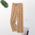 Women's Ice Silk Pleated Pants Summer New Loose Thin Cool Breathable Straight Trousers Solid Color Elastic All-match Casual Pant. 
