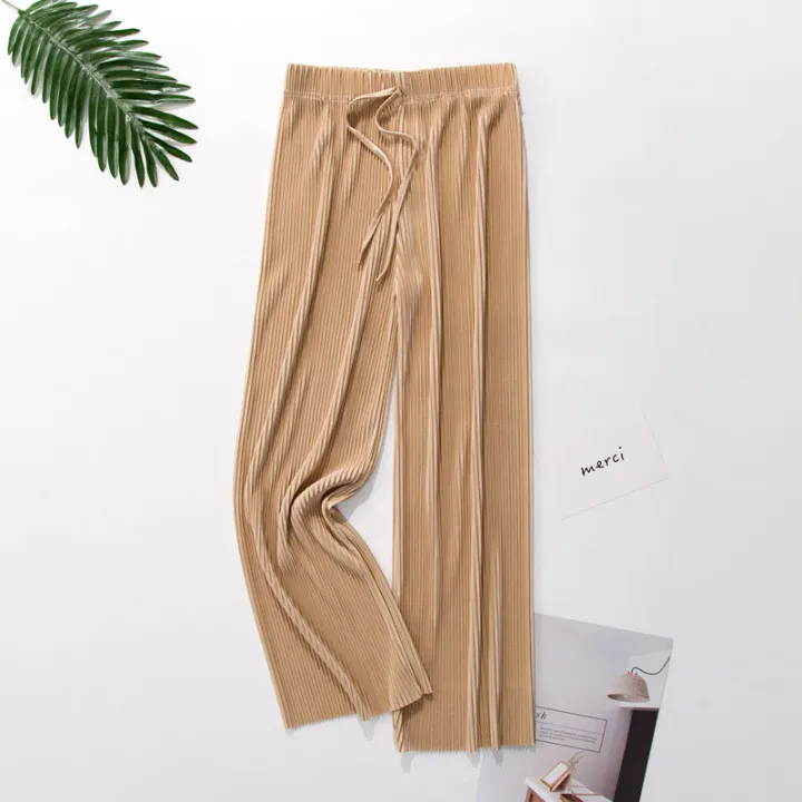 Women's%20Ice%20Silk%20Pleated%20Pants%20Summer%20New%20Loose%20Thin%20Cool%20Breathable%20Straight%20Trousers%20Solid%20Color%20Elastic%20All-match%20Casual%20Pant%20-%20Image%205