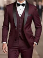 Men's Formal Suit Set Business Casual Slim Fit Tuxedo for Wedding, Long Sleeve Notch Lapel, Groom. 
