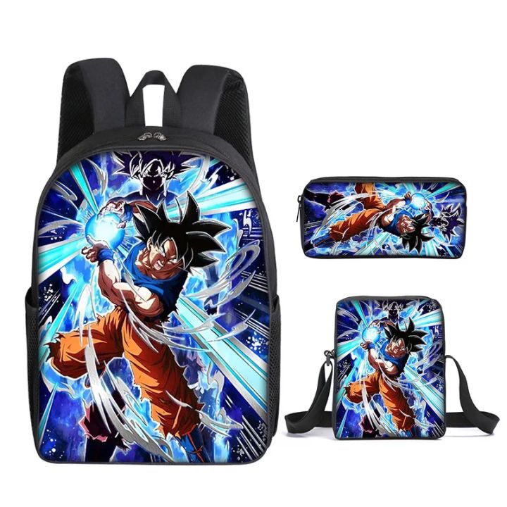 3PC-SET 3D Animation Peripheral Dragon Ball School Bag, Three-piece Backpack for Primary and Secondary School Students