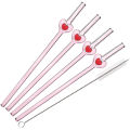 4Pcs Reusable Straws Glass Straws Heart Design with 1 Cleaning Brush for Smoothies Milkshakes Juices ,Valentine's Day . 