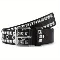 Punk Square Rivet Studded Belt Solid Color PU Leather Belts Hip HopJeans Pants Waistband For Women Men. 