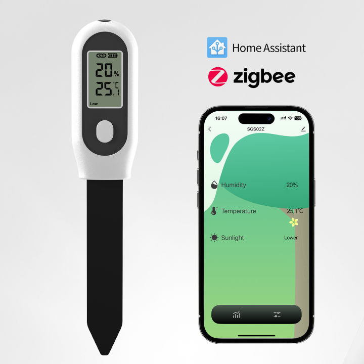 Tuya Zigbee Soil Moisture Sensor 3 in 1 Humidity Temperature Sunlight  Meter Screen/APP Control for Plants Pots Garden