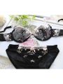 Luxury European and American Women Thin Big Size 34-42 ABC Chest Small Lace Transparent Sensual Lingerie Set Perspective Winter.