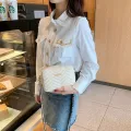 Rilibegan Embroidered Camera Bag PU Material Casual Small Square Bag Versatile Single Shoulder Bag Printed Shoulder Strap. 