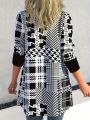 Plus Size Women's Elegant Geometric Print Button-Up Cardigan Knit Long Sleeve Open Front Sweater Autumn/Winter Casual Outerwear.