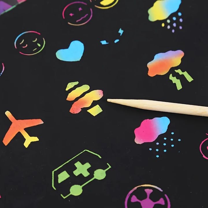 50%20pcs%20Scratch%20Paper%20Kids%20Rainbow%20Magic%20Scratch%20Off%20Paper%20Sheets%20Art%20Craft%20Kit%20Black%20Note%20Paper%20Drawing%20Pads%20with%20Stencils%20-%20Image%206