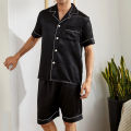 Men Satin Pajama Set Sleepwear for Man Summer Short Sleeve Button-Down Shirt & Shorts Pajamas 2 Piece Home Clothes Short Suit. 