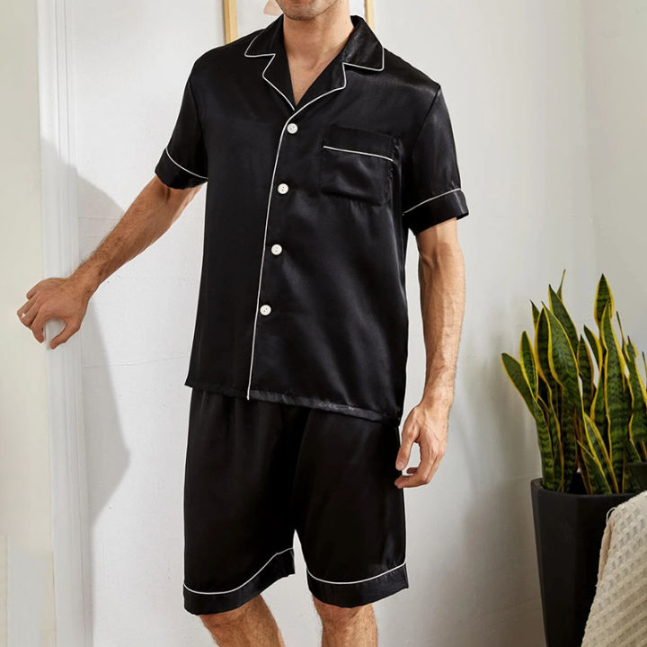 Men%20Satin%20Pajama%20Set%20Sleepwear%20for%20Man%20Summer%20Short%20Sleeve%20Button-Down%20Shirt%20&%20Shorts%20Pajamas%202%20Piece%20Home%20Clothes%20Short%20Suit%20-%20Image%203