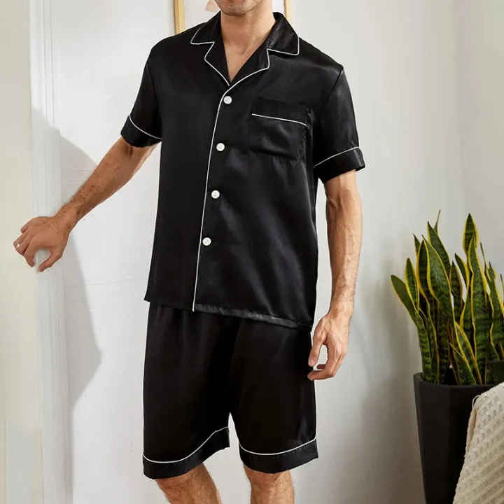 Men%20Satin%20Pajama%20Set%20Sleepwear%20for%20Man%20Summer%20Short%20Sleeve%20Button-Down%20Shirt%20&%20Shorts%20Pajamas%202%20Piece%20Home%20Clothes%20Short%20Suit%20-%20Image%203