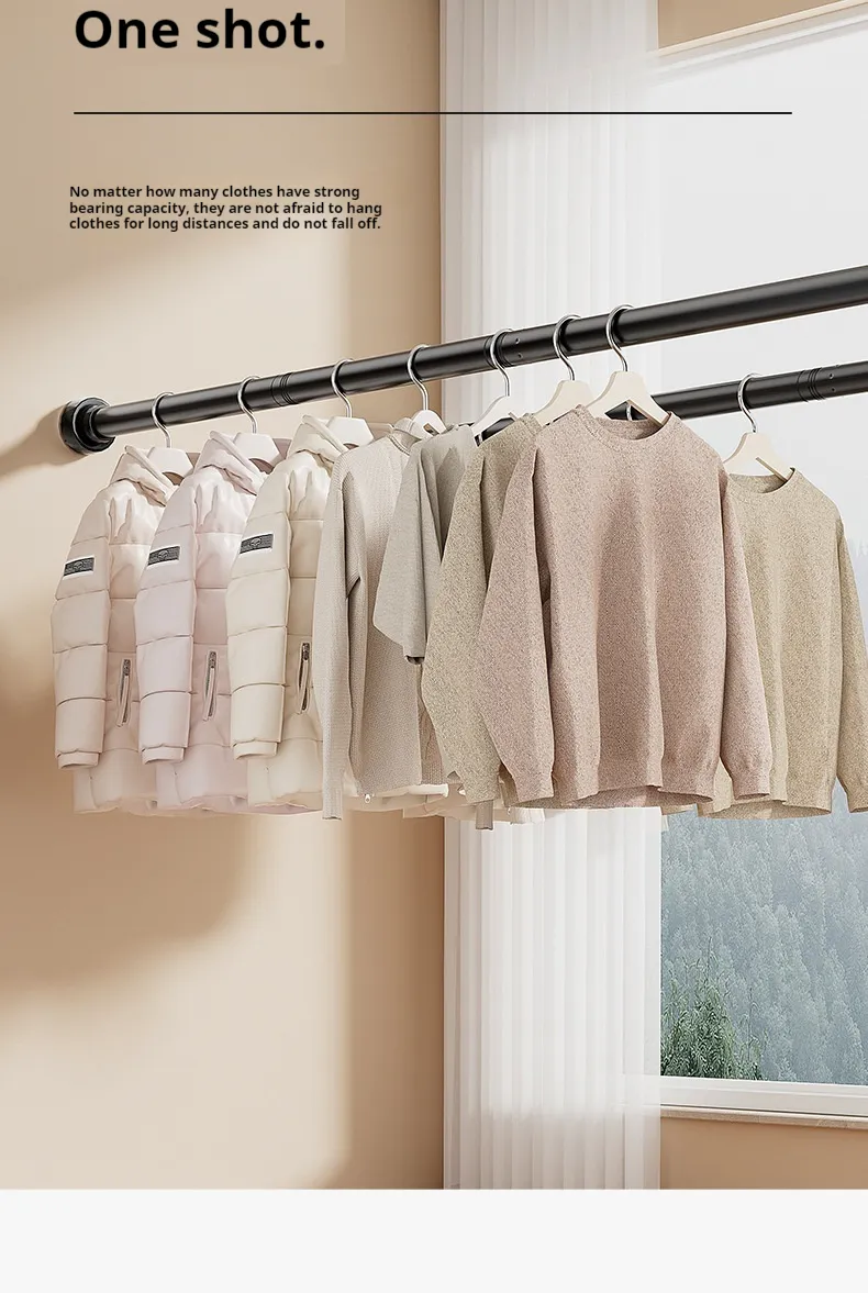 Black Non Drilling Shower Curtain Rod Spring Rotating Telescopic ...