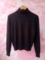Men Women Solid Black Turtleneck High Neck Knitwear Sweater Soft Casual Winter Top - Size S. 