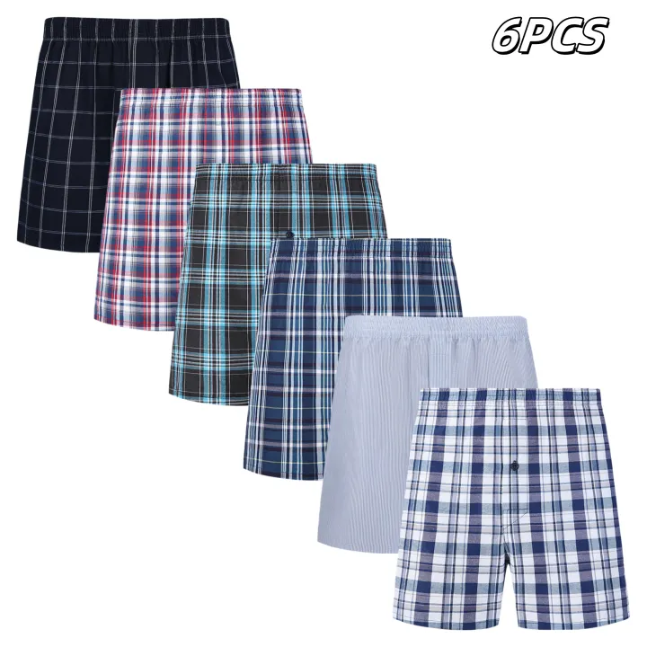 JupiterSecret%206%20Pcs%20Boxer%20Shorts%20Casual%20Plaid%20Elastic%20Waistband%20Button%20Mens%20Boxer%20Underwear%20Woven%20Shorts%20For%20Home%20Random%20Color%20-%20Image%202