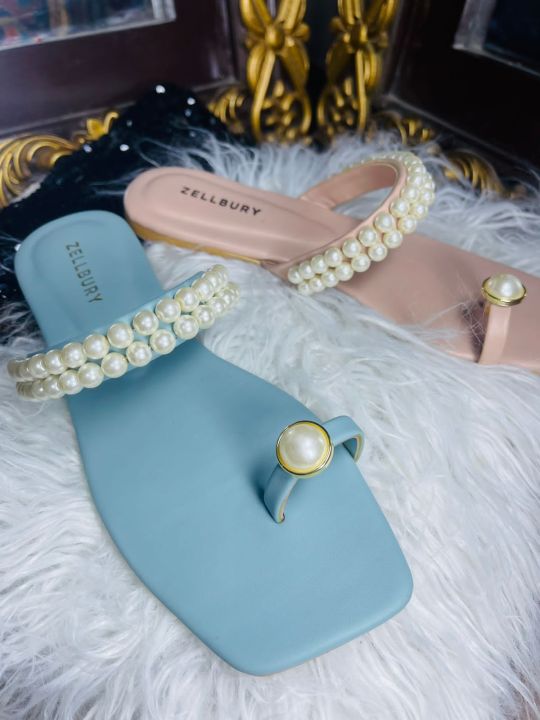 Stylish%20Flat%20unique%20Zellbury%20slide%20having%20Pearls%20match%20on%20top%20%7C%20Sandal%20for%20women%20-%20Image%207