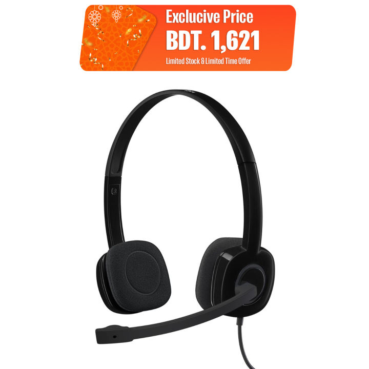 Logitech H151 Wired Headset, Stereo Headphones with Rotating Noise-Cancelling Microphone, 3.5 mm Audio Jack, In-Line Controls, PC/Mac/Laptop/Tablet/Smartphone - Black