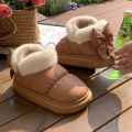 Cute Warm Ankle Boots Winter Women's Bow Warmth Plush Bow Cotton Shoes 2025 New Waterproof Down Cloth Short Barrel Snow Boots. 