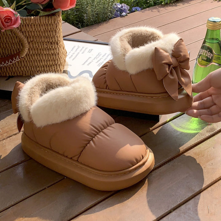 Cute%20Warm%20Ankle%20Boots%20Winter%20Women's%20Bow%20Warmth%20Plush%20Bow%20Cotton%20Shoes%202025%20New%20Waterproof%20Down%20Cloth%20Short%20Barrel%20Snow%20Boots%20-%20Image%202