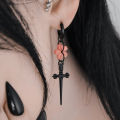 Punk Black Sakura Blade Earrings Gothic Cherry Blossom Sword Pendant Small Hoop Earrings Japanese Jewelry.