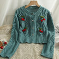 YuooMuoo Chic Fashion Cherry Knitted Cardigan Women Autumn Cute Button Up O-neck Long Sleeve Coat Streatwear Lady Y2K Sweaters. 