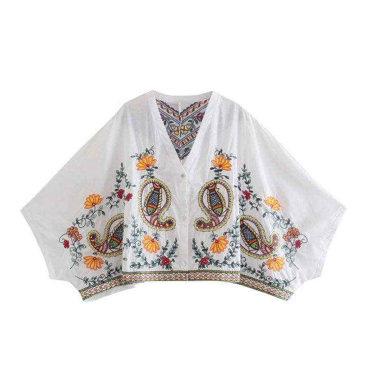 European%20And%20American%20Style%20Autumn%20New%20Women%20Clothing%20V-neck%20Loose%20Retro%20Heavy%20Embroidery%20Bat%20Shirt%20Top%20Skirt%20Street%20Style%20Suit%20-%20Image%205