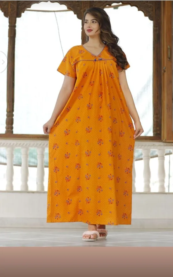 Lawn Nighty for women lawn Printed Mexi Gown Nighty Night Dress - Technical View