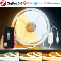 Tuya Zigbee 3.0 5V USB COB LED Strip Light 320leds/m Warm White Flexible Dimmable Lights Kitchen Bedroom Decor for Alexa. 
