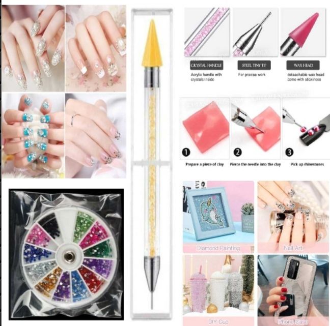 Dual Heads Wax Dotting Pen Rhinestones Beads Gem Picker Pick Up Point Drill with Mixed colors Rhine stones