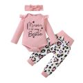 3PCS Newborn Baby Girl Daily Clothes Set Mama Print Long Sleeve Romper Top+Love Heart Print Pant+Headband Lovely Autumn Outfit. 