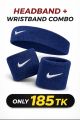 Nike Sports Combo Bundle - 1 Piece Sweat Headband & 2 Piece Wristbands for Men & Women - Premium Terry Cloth Cotton Athletic Set for Tennis, Gym, Basketball & Running (White, Black, Red, Blue).