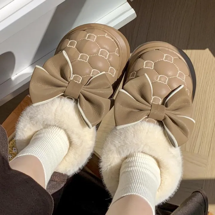 Platform%20Ankle%20Boots%20Female%20Bowknot%20Designer%20Winter%20Snow%20Booties%20Indoor%20Fluffy%20Slippers%20Women%20House%20Flats%20Fashion%20Footwear%20Warm%20-%20Image%204