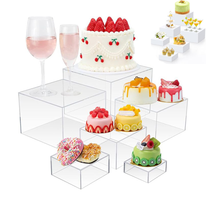 Cubic Buffet Riser 6pcs Buffet Riser Acrylic Cube Display Stackable Food Risers Reusable ...
