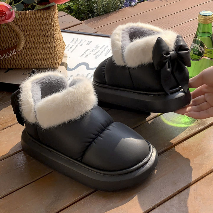 Cute%20Warm%20Ankle%20Boots%20Winter%20Women's%20Bow%20Warmth%20Plush%20Bow%20Cotton%20Shoes%202025%20New%20Waterproof%20Down%20Cloth%20Short%20Barrel%20Snow%20Boots%20-%20Image%203