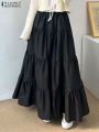 ZANZEA Women Korean Fashion Tiered Maxi Skirt Elastic Waist Casual Solid Color A-line Faldas Mujer Holiday Streetwear Long Jupes. 