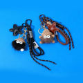 Cute Leather Keychain Cartoon Small Coal Ball Key Chain Creative Plush Bag Pendant Car Metal Keyring Gift. 