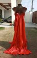 Red satin silk long braidmaid maxi gown dress to wear in weddings and prom night festivals. 