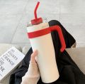 Tumbler White & Red & random colour Drinkware 40 oz coffee travel tumbler stainless steel bottle 1250ml, with stainless steel straw, Insulated Mug With Large Capacity And High Aesthetic Value, Suitable For Cold & Ice Drinks, Summer. 