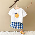 2PCS Summer Baby Boys Girls Clothes Set Lemon Print T-shirt+Checkered Shorts Beach Infant Toddler Outfit Suit 0-3Y. 