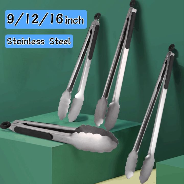 9/12/16 inch Stainless Steel BBQ Grilling Tongs Salad Food Clip Non-Slip Handle Bread Serving Tong Cooking Barbecue Clip Clamp