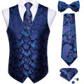 Men's Black Solid Paisley Suit Vest with Necktie Bow Tie Handkerchief Cufflinks Formal Waistcoat for Wedding Prom Tuxedo.