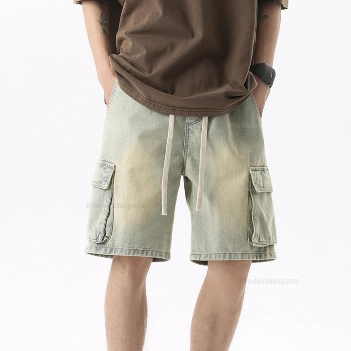 Summer%20Retro%20Fashion%20Denim%20Shorts%20for%20Men%20Loose%20Straight%20Leg%20Multi-pocket%20Short%20Jeans%20With%20Elastic%20Waist%20and%20Drawstring%20Male%20-%20Image%207