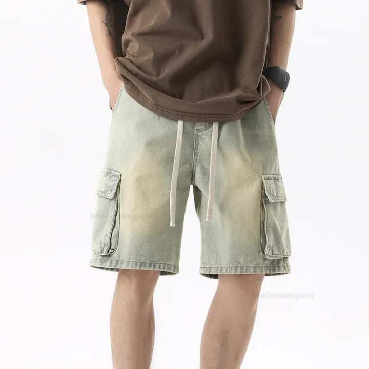 Summer%20Retro%20Fashion%20Denim%20Shorts%20for%20Men%20Loose%20Straight%20Leg%20Multi-pocket%20Short%20Jeans%20With%20Elastic%20Waist%20and%20Drawstring%20Male%20-%20Image%207