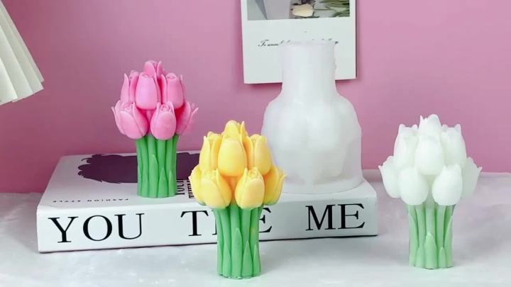 DIY Tulip Bouquet Silicone Candle Molds 3D Tulip Floral Designs Handmade Soap Plaster Resin Crafts Casting Mold DIY Home Decor
