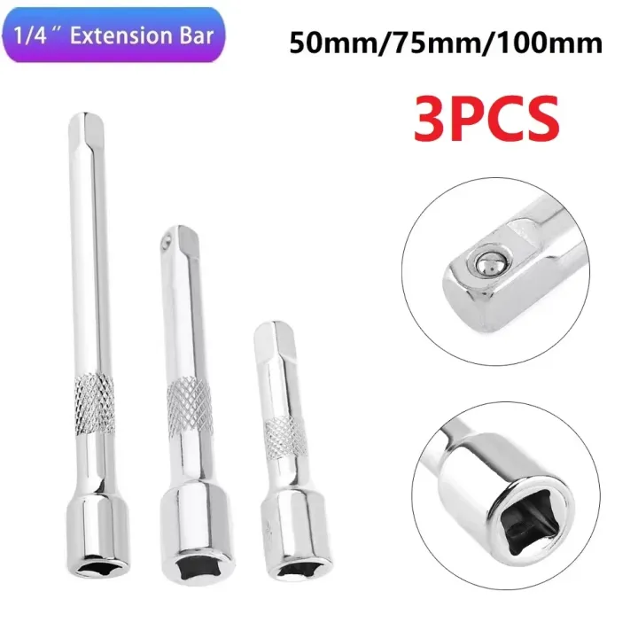 3pcs%201/4%20Inch%20Socket%20Ratchet%20Wrench%20Extension%20Bar%2050/75/100mm%20Long%20Bar%20Steering%20Sleeve%20Connecting%20Rod%20Socket%20Extender%20hand%20tool%20-%20Image%202