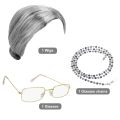 Cosplay Synthetic Old Lady Wigs and Glasses Set Breathable Head Cover Halloween Party Dress Up Grandma Wig Hat for Women. 
